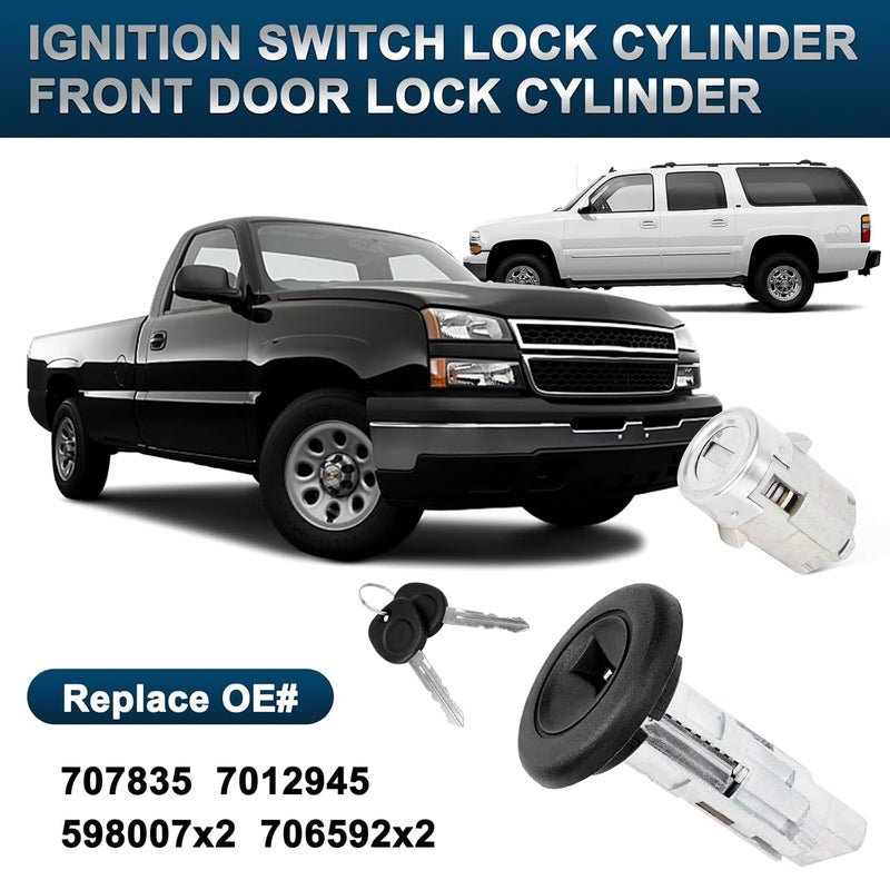 AUTOBABA Ignition Switch Lock Cylinder and Pair Front Door Lock Cylinder with Keys Compatible with Chevy Silverado Avalanche Suburban Tahoe GMC Sierra Yukon Cadillac Escalade RAM Pickup Replace 707835 706592 - Image 2